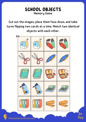 Match the School Objects Memory Game Worksheet